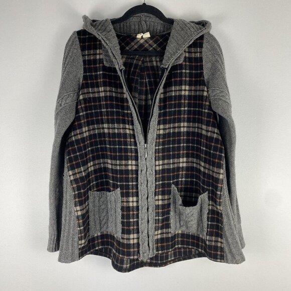 Anthropologie Sweaters - Anthropologie Moth Plaid Sweater Jacket Size S Wool Blend Zip Up Mixed Media